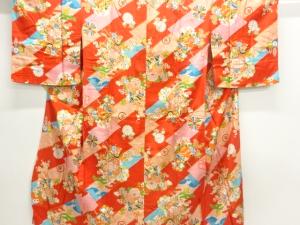 アンティーク　御所車に草花模様長襦袢